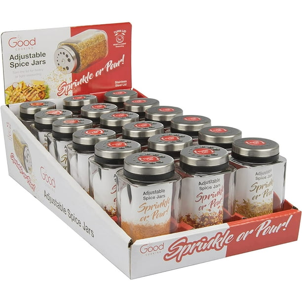 Good Cooking Adjustable Glass Spice Jars (Set of 6) - Sq. Seasoning Bottles with 6 Pouring Choices for Minimalist Kitchen Pantry Group - Excellent Reward for Cooks